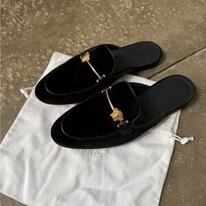 Versace Medusa velvet smoking mules